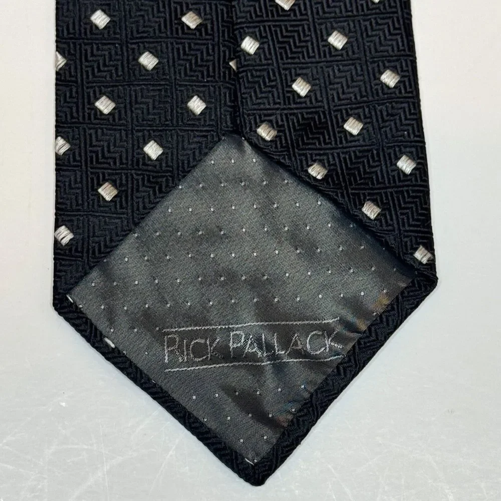 RICK PALLACK 100% Silk Tie Black w. Silver Made in Italy‎ Business Office
